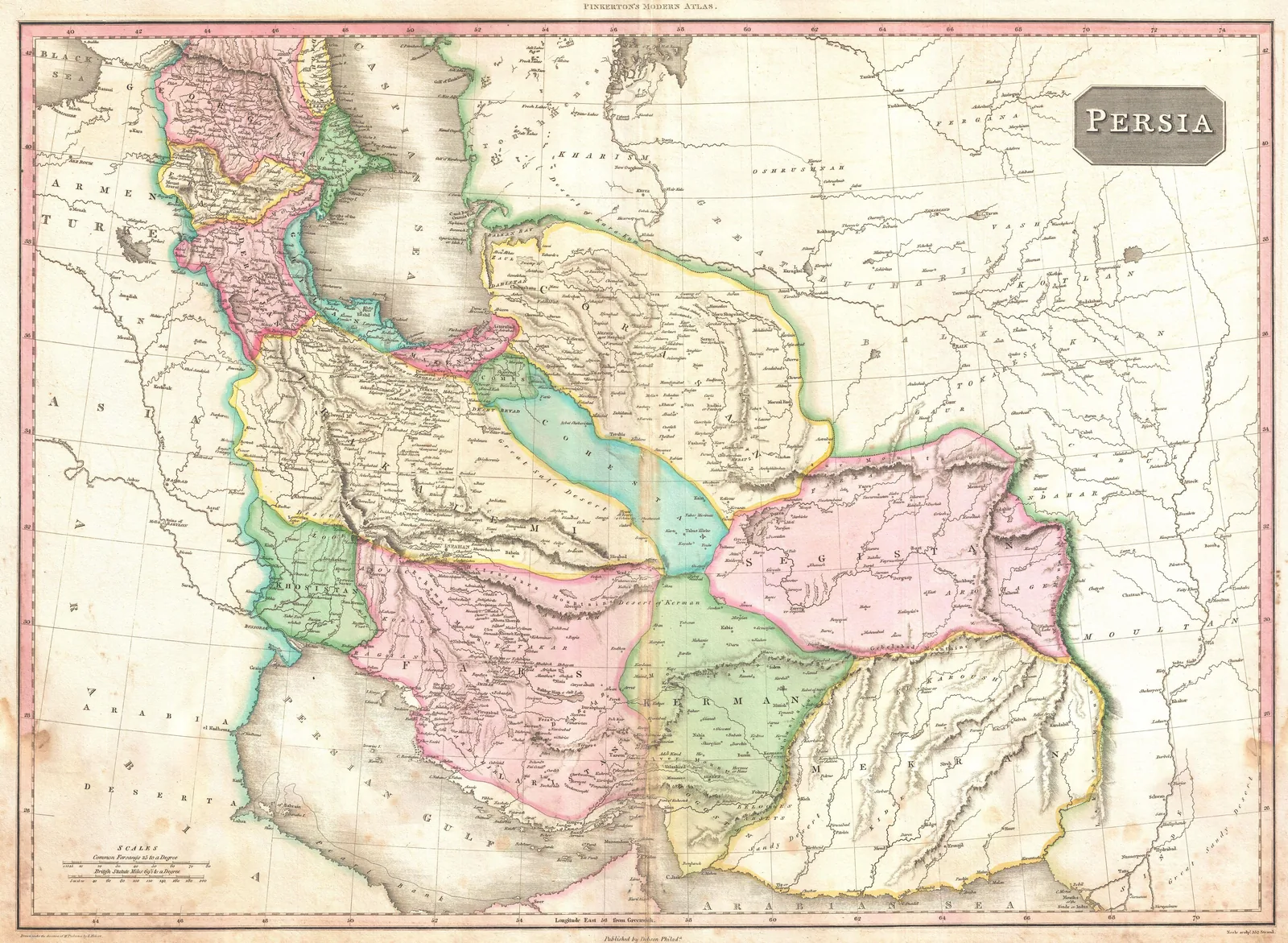 John Pinkerton's hand-colored 1818 map of Persia and surrounding regions