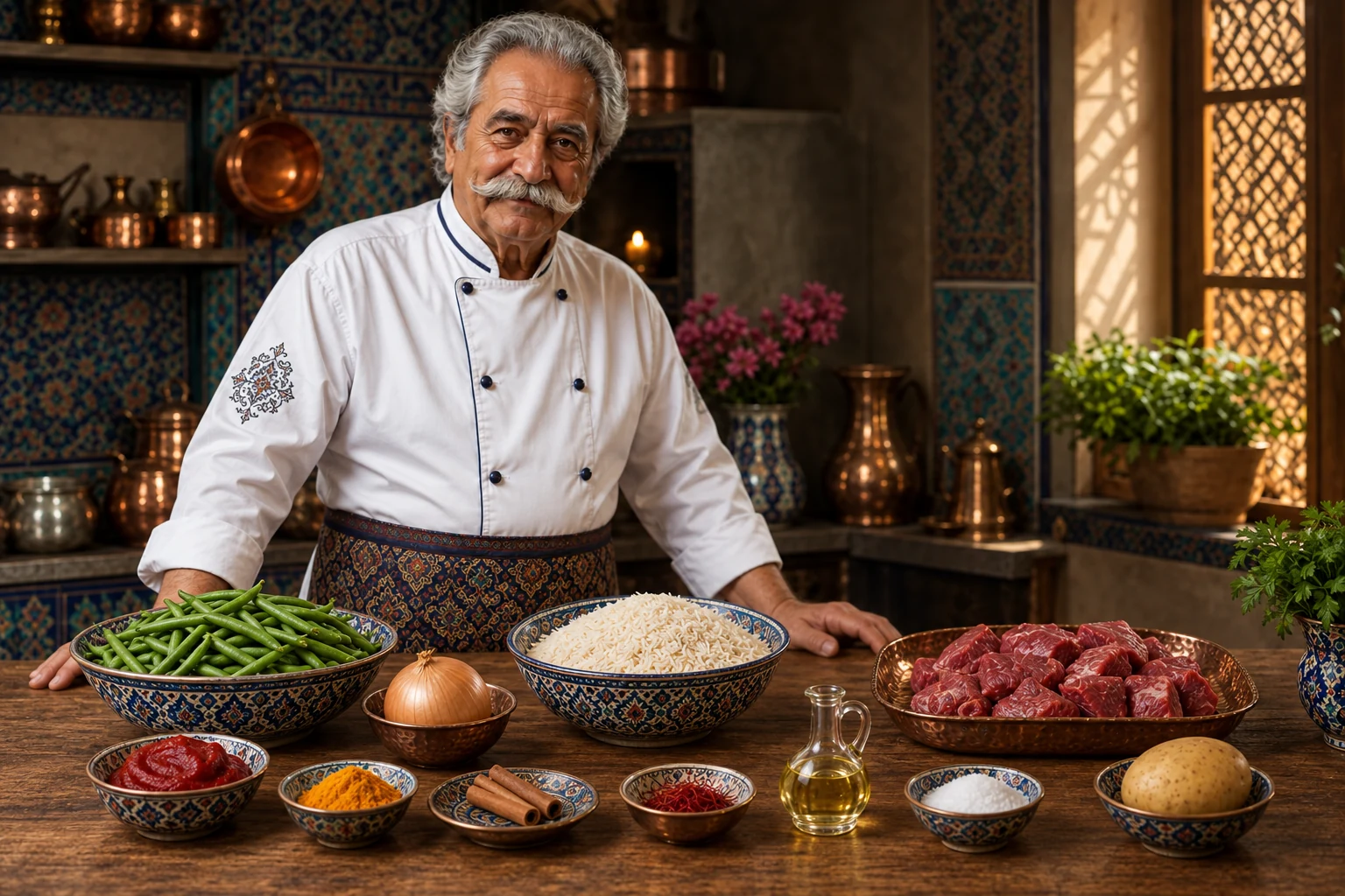 لوبیاپلو — چیدمان مواد اولیه